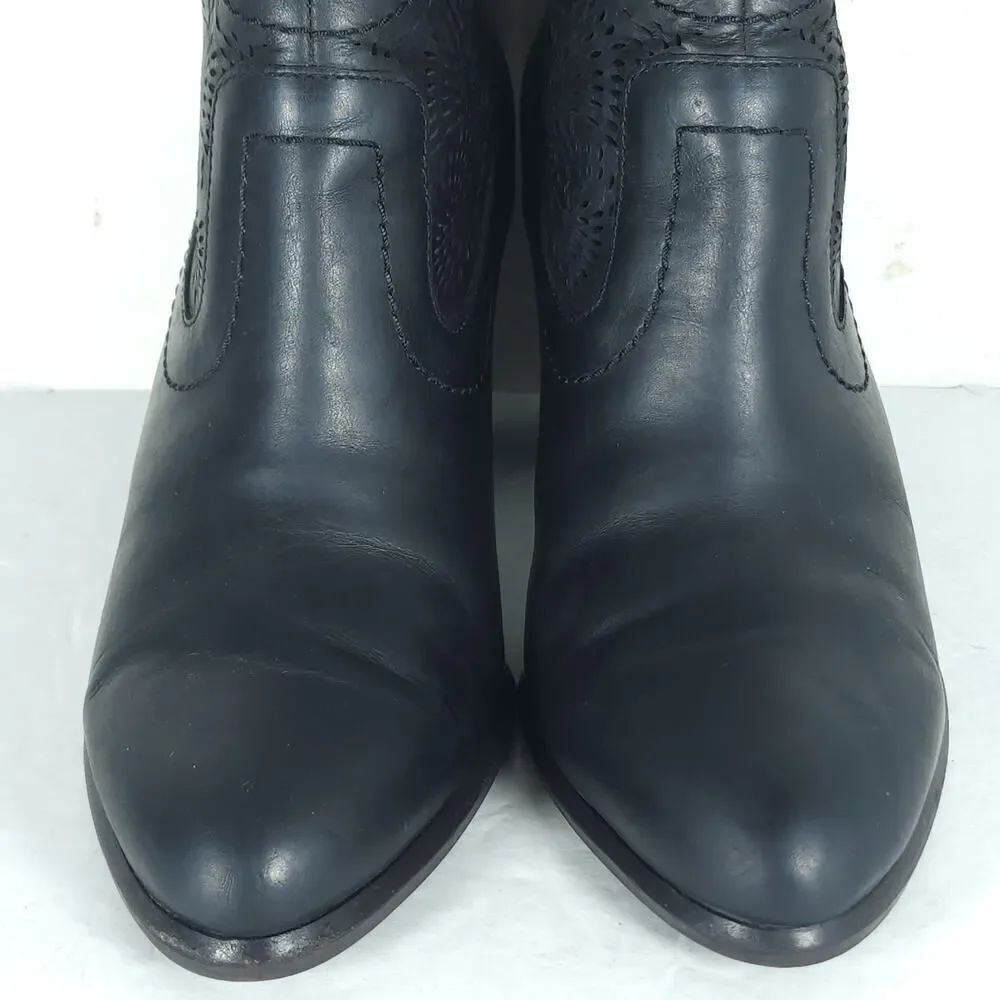UGG Women's Charlotte US8,5 Black Leather Perforated Heeled Ankle Booties Boots - Picture 5 of 16